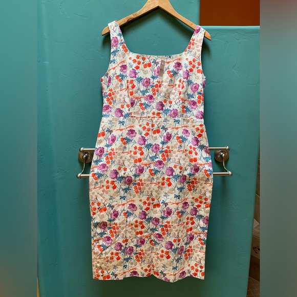 Ann Taylor Sheath Dress NWT Floral Red, Turquoise, Purple Flowers Lined Cotton - Picture 7 of 11